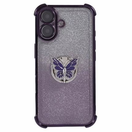 For iPhone 16 Plus Case Butterfly Kickstand Glitter TPU Shockproof Phone Cover