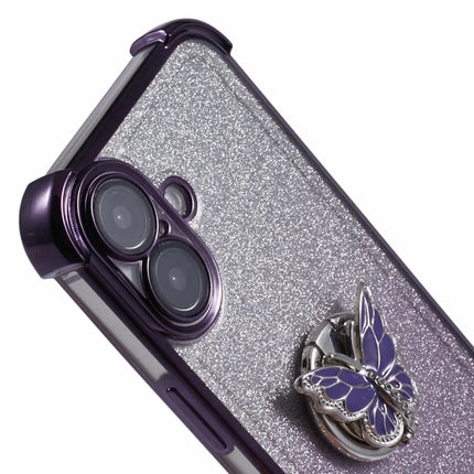 For iPhone 16 Plus Case Butterfly Kickstand Glitter TPU Shockproof Phone Cover
