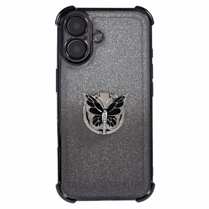 For iPhone 16 Plus Case Butterfly Kickstand Glitter TPU Shockproof Phone Cover