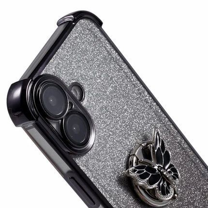 For iPhone 16 Plus Case Butterfly Kickstand Glitter TPU Shockproof Phone Cover
