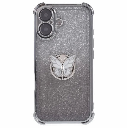 For iPhone 16 Plus Case Butterfly Kickstand Glitter TPU Shockproof Phone Cover