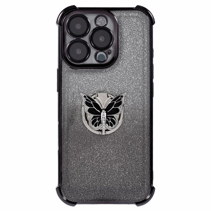 For iPhone 16 Pro Max Case Butterfly Kickstand Glitter TPU Shockproof Phone Cover