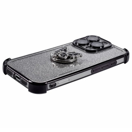 For iPhone 16 Pro Max Case Butterfly Kickstand Glitter TPU Shockproof Phone Cover