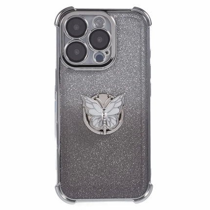 For iPhone 16 Pro Max Case Butterfly Kickstand Glitter TPU Shockproof Phone Cover