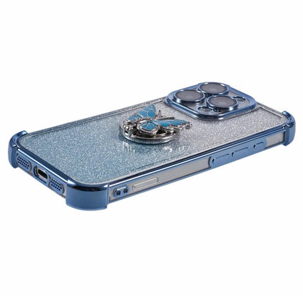 For iPhone 16 Pro Max Case Butterfly Kickstand Glitter TPU Shockproof Phone Cover
