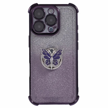 For iPhone 16 Pro Max Case Butterfly Kickstand Glitter TPU Shockproof Phone Cover