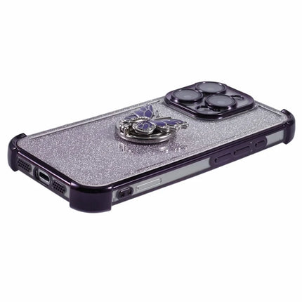 For iPhone 16 Pro Max Case Butterfly Kickstand Glitter TPU Shockproof Phone Cover