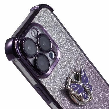 For iPhone 16 Pro Max Case Butterfly Kickstand Glitter TPU Shockproof Phone Cover