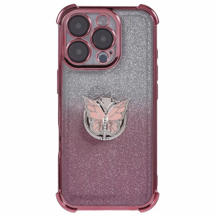 For iPhone 16 Pro Max Case Butterfly Kickstand Glitter TPU Shockproof Phone Cover
