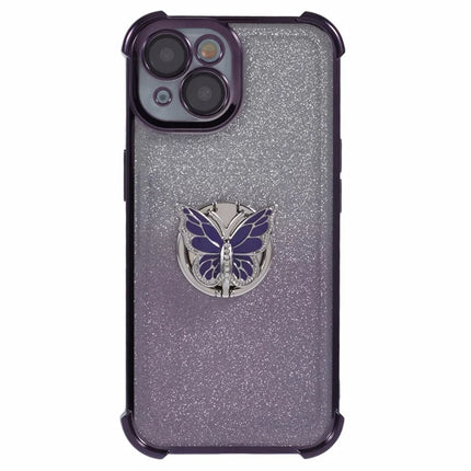 For iPhone 14 Case Butterfly Kickstand Glitter TPU Shockproof Phone Cover