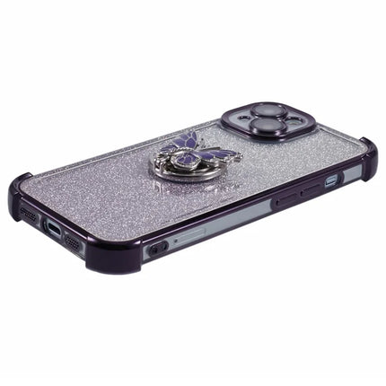 For iPhone 14 Case Butterfly Kickstand Glitter TPU Shockproof Phone Cover