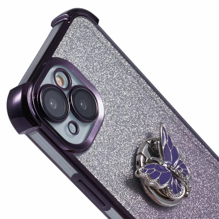 For iPhone 14 Case Butterfly Kickstand Glitter TPU Shockproof Phone Cover