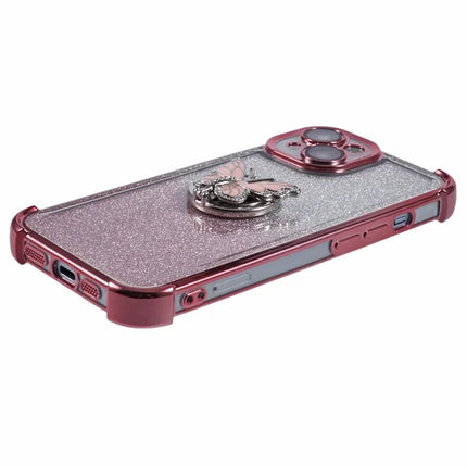 For iPhone 14 Case Butterfly Kickstand Glitter TPU Shockproof Phone Cover