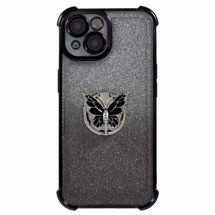 For iPhone 14 Case Butterfly Kickstand Glitter TPU Shockproof Phone Cover