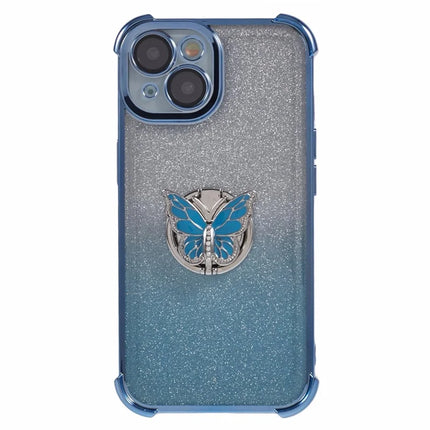 For iPhone 14 Case Butterfly Kickstand Glitter TPU Shockproof Phone Cover