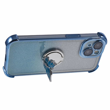 For iPhone 14 Case Butterfly Kickstand Glitter TPU Shockproof Phone Cover