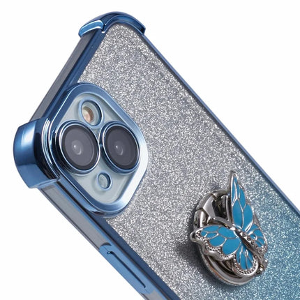 For iPhone 14 Case Butterfly Kickstand Glitter TPU Shockproof Phone Cover