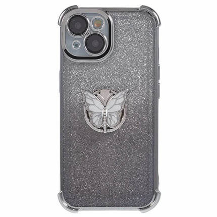 For iPhone 14 Case Butterfly Kickstand Glitter TPU Shockproof Phone Cover