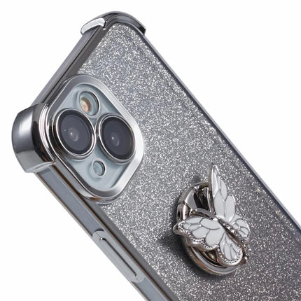 For iPhone 14 Case Butterfly Kickstand Glitter TPU Shockproof Phone Cover
