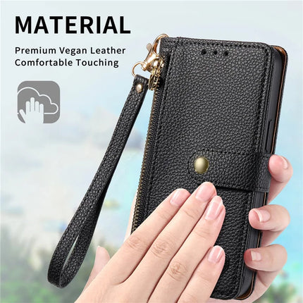 RFID Blocking Case For Oppo A3x 4G / A40 4G / A60 5G Zipper Pocket Leather Wallet Phone Cover