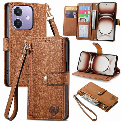 RFID Blocking Case For Oppo A3x 4G / A40 4G / A60 5G Zipper Pocket Leather Wallet Phone Cover - Brown