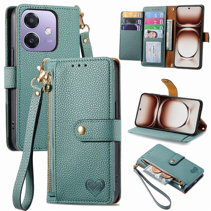 RFID Blocking Case For Oppo A3x 4G / A40 4G / A60 5G Zipper Pocket Leather Wallet Phone Cover - Green