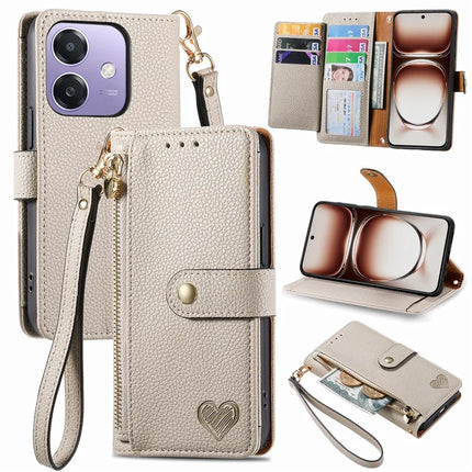 RFID Blocking Case For Oppo A3x 4G / A40 4G / A60 5G Zipper Pocket Leather Wallet Phone Cover - Grey