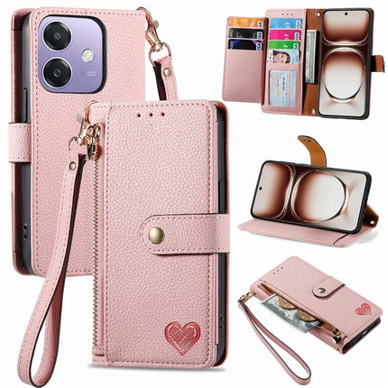 RFID Blocking Case For Oppo A3x 4G / A40 4G / A60 5G Zipper Pocket Leather Wallet Phone Cover - Pink