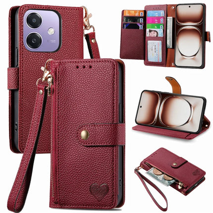 RFID Blocking Case For Oppo A3x 4G / A40 4G / A60 5G Zipper Pocket Leather Wallet Phone Cover - Red