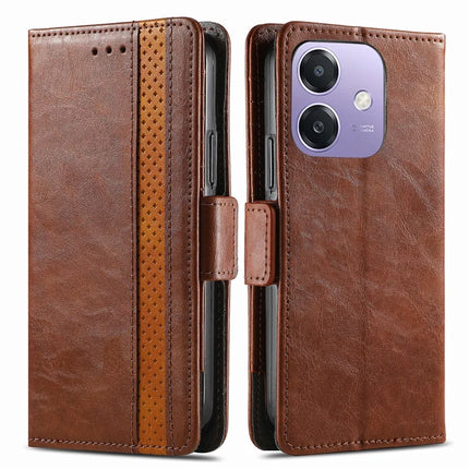 CASENEO 002 Series Case For Oppo A3x 4G / A40 4G / A60 5G Stand Wallet Splicing PU Leather Cover - Dark Brown