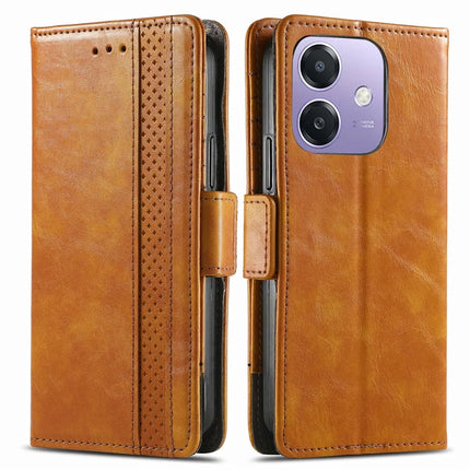 CASENEO 002 Series Case For Oppo A3x 4G / A40 4G / A60 5G Stand Wallet Splicing PU Leather Cover - Light Brown