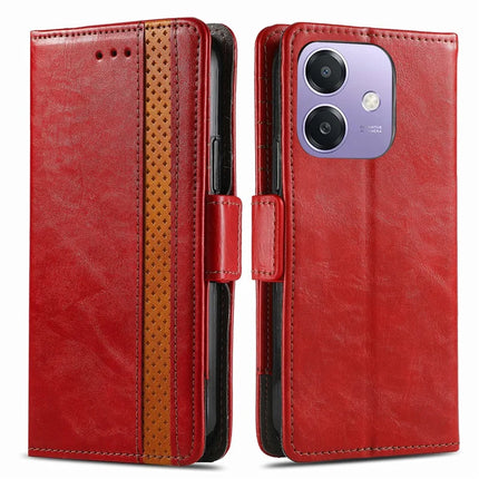 CASENEO 002 Series Case For Oppo A3x 4G / A40 4G / A60 5G Stand Wallet Splicing PU Leather Cover - Red