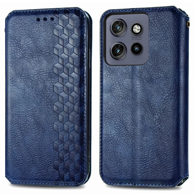 PU Leather Case For Motorola Thinkphone 25 5G / Moto S50 5G / Edge 50 Neo 5G Rhombus Imprint Wallet Stand Phone Cover - Blue