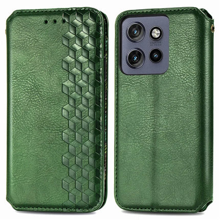 PU Leather Case For Motorola Thinkphone 25 5G / Moto S50 5G / Edge 50 Neo 5G Rhombus Imprint Wallet Stand Phone Cover - Green