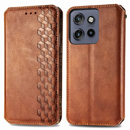 PU Leather Case For Motorola Thinkphone 25 5G / Moto S50 5G / Edge 50 Neo 5G Rhombus Imprint Wallet Stand Phone Cover - Brown