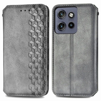 PU Leather Case For Motorola Thinkphone 25 5G / Moto S50 5G / Edge 50 Neo 5G Rhombus Imprint Wallet Stand Phone Cover - Grey