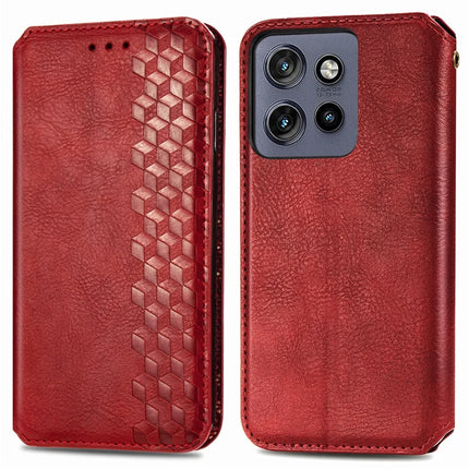 PU Leather Case For Motorola Thinkphone 25 5G / Moto S50 5G / Edge 50 Neo 5G Rhombus Imprint Wallet Stand Phone Cover - Red