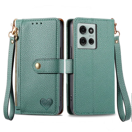 For Motorola Moto G75 5G Case RFID Blocking Zipper Pocket Leather Wallet Phone Cover - Green