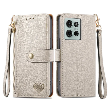 For Motorola Moto G75 5G Case RFID Blocking Zipper Pocket Leather Wallet Phone Cover - Grey