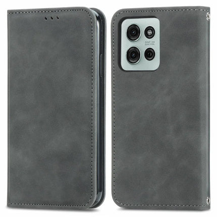 For Motorola Moto G75 5G Case Skin Touch Feeling Leather Card Holder Phone Cover Magnetic Absorption - Grey