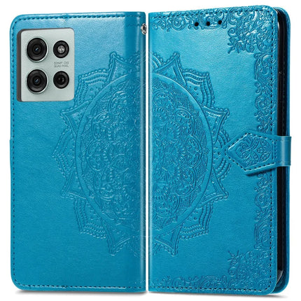 For Motorola Moto G75 5G Wallet Case Mandala Flower Leather Phone Cover Stand View - Blue