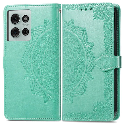 For Motorola Moto G75 5G Wallet Case Mandala Flower Leather Phone Cover Stand View - Green