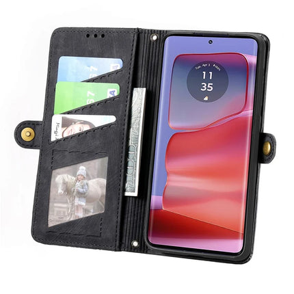 For Motorola Moto G75 5G Case Zipper Wallet Geometry Lines Leather Phone Cover
