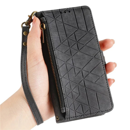 For Motorola Moto G75 5G Case Zipper Wallet Geometry Lines Leather Phone Cover
