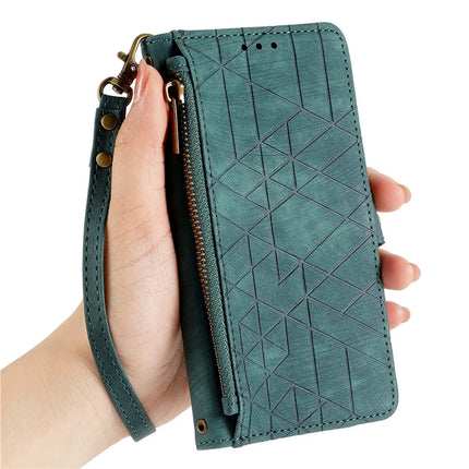 For Motorola Moto G75 5G Case Zipper Wallet Geometry Lines Leather Phone Cover