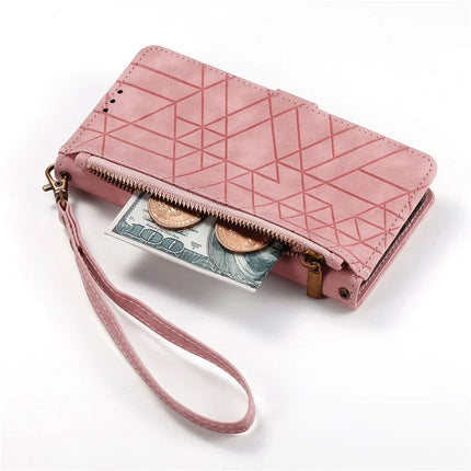 For Motorola Moto G75 5G Case Zipper Wallet Geometry Lines Leather Phone Cover