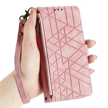 For Motorola Moto G75 5G Case Zipper Wallet Geometry Lines Leather Phone Cover