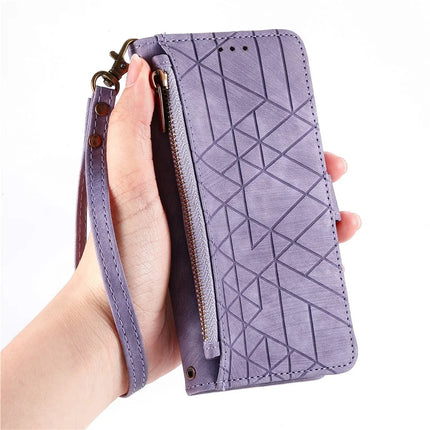 For Motorola Moto G75 5G Case Zipper Wallet Geometry Lines Leather Phone Cover