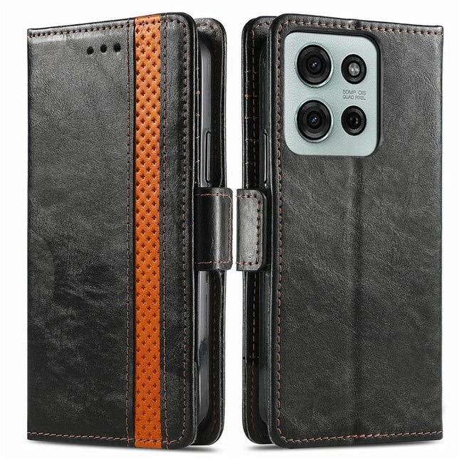 CASENEO 002 Series For Motorola Moto G75 5G Case Stand Wallet Splicing PU Leather Cover - Black