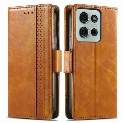 CASENEO 002 Series For Motorola Moto G75 5G Case Stand Wallet Splicing PU Leather Cover - Light Brown